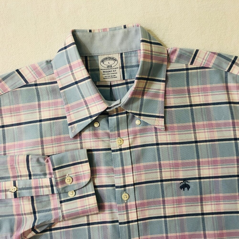 Brooks Brothers Regent Fit Men's Size Large Oxford Plaid Button Up Shirt